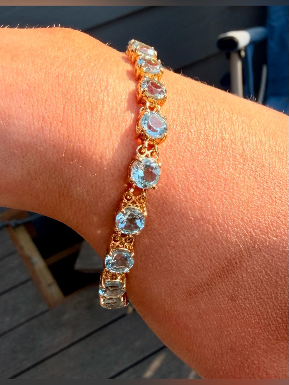 18K Gold Plated AA Swiss Blue Topaz Tennis Bracelet 9.0 CTW 7” Bracelet